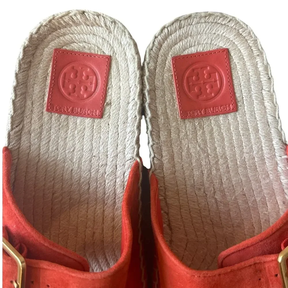 Tory Burch Orange‎ Suede Two Band Espadrille Sandals 8.5